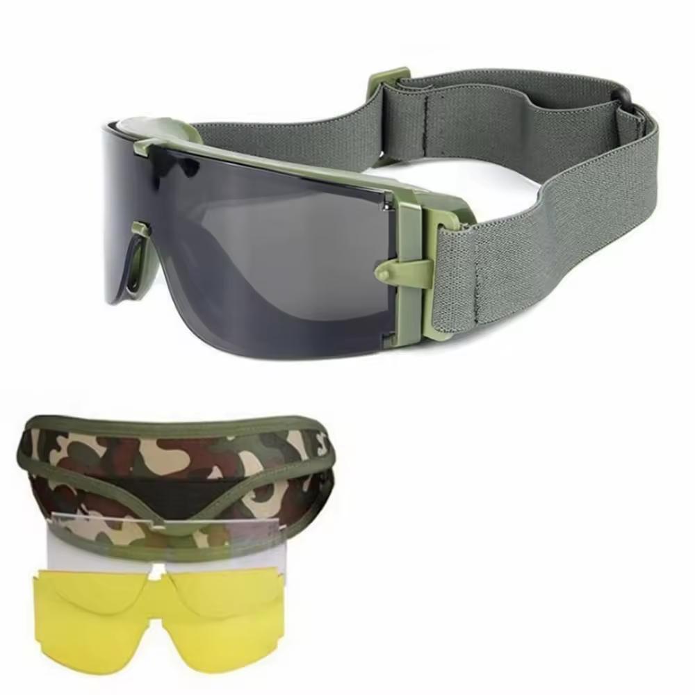 X800 Tactical Goggles 3 Lens Interchangeable System for Paintball, Hunting & Combat UV400 Protection Anti-Fog Safety Glasses