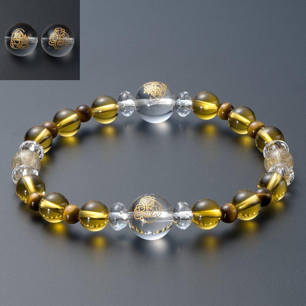 Buddhist Altar Shop Takita Special Selection Prayer Beads Bracelet with Natural Ebisu and Daikokuten 12mm Genuine Rutilated and Eye Inner