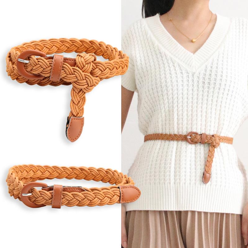 Retro Mori Girl Women's Cable Knit Buckle Belt - Versatile Korean Style Decorative Accessory
