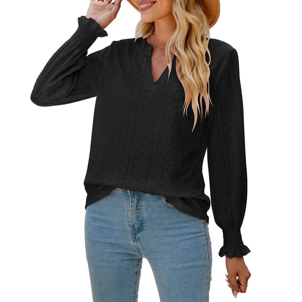 Женская модная блузка с вырезами и плиссированными рукавами-листьями, V-образный вырез, свободный рукав, разноцветная