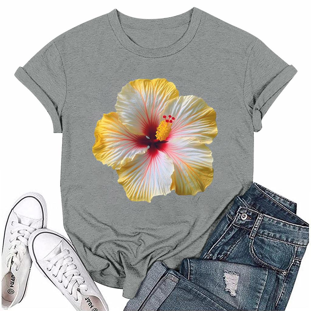 Женская мода с принтом, круглым вырезом, коротким рукавом, футболка, пуловер, топ