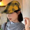 Cotton British Forward Hat Retro Women Artist Hat Curved Brimmed Hat Plaid Beret Cap Girls