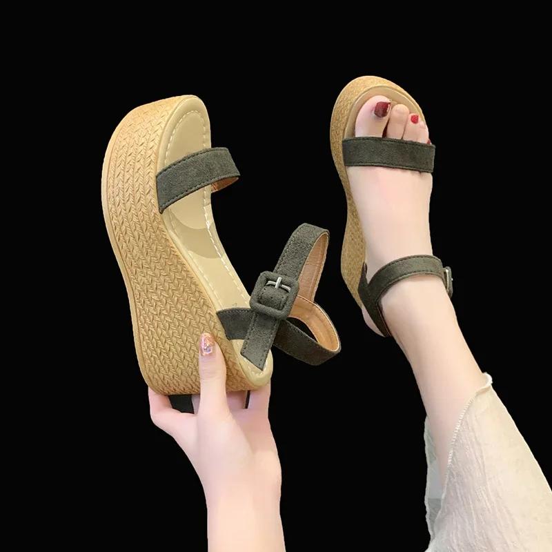 Women Leisure Wedges Heeled Shoes Fashion Summer New Sandals Black Party Platform High Heels Shoe Sandalias Mujer Size 42