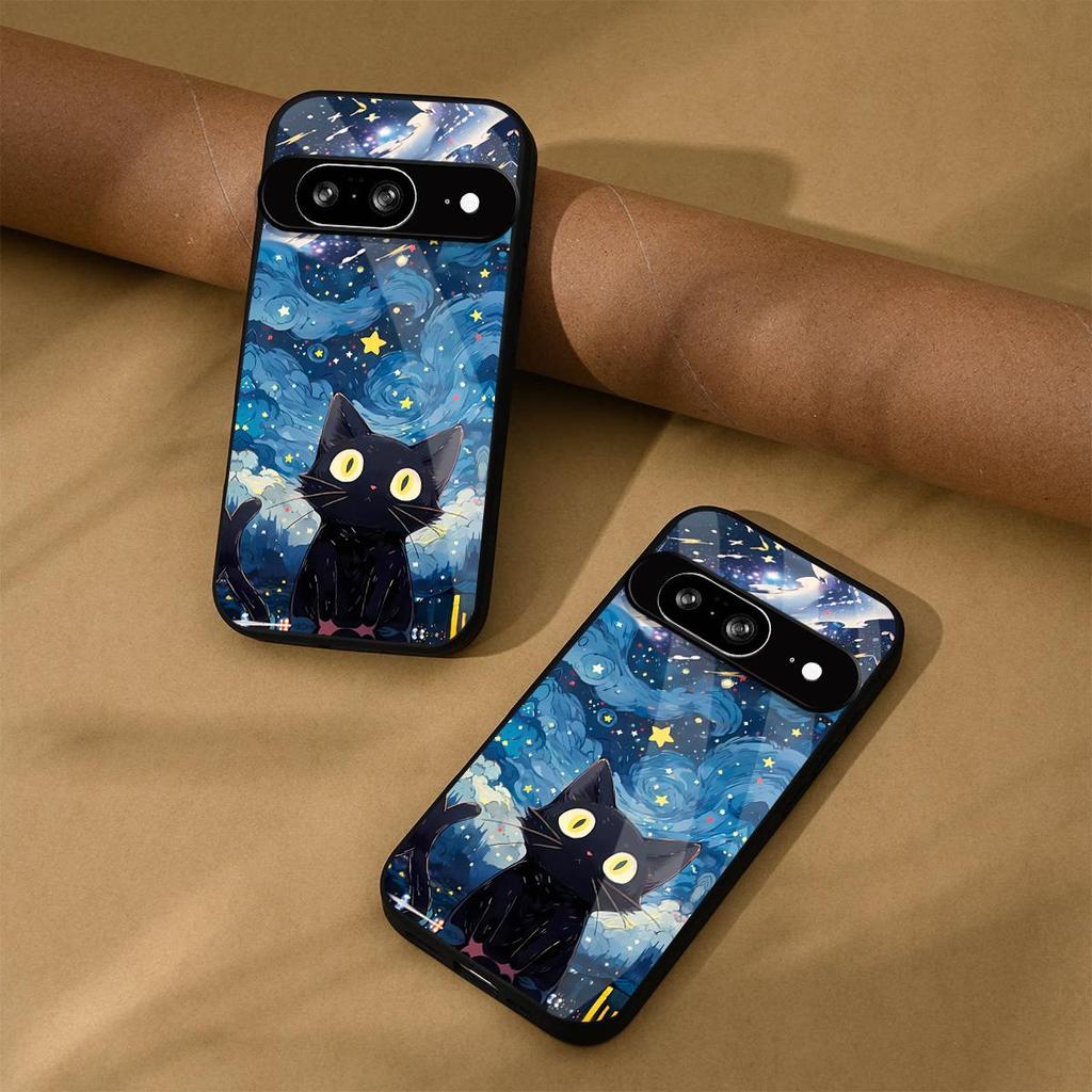 Чехол для Google Pixel 7 Аниме Черный Кот Звездное Облако Печать Чехол для Телефона Акриловая Жесткая Задняя Панель С Гибким TPU Краем