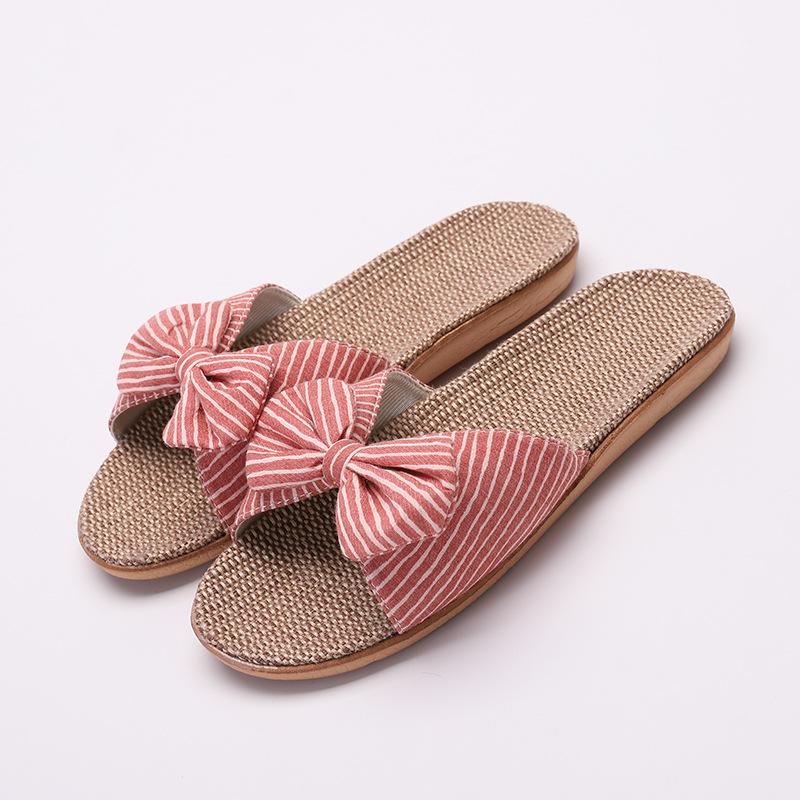 Summer Women's Striped Bow Cotton-Linen Slippers