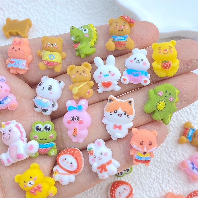 20 шт. Новые Милые Мини-Фигурки Животных из Смолы: Медведь, Кролик, Динозавр, Лягушка Серия Плоская Основа Маникюрные Детали Украшения Для Заколок Аксессуары