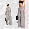 Women Casual Classic Solid Tracksuit Panelled Stripes Sporty Simple Hooded Zip Jacket Loose Wide Leg Pants Two Piece Sets