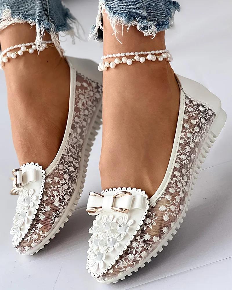 Летние дышащие однотонные вулканизированные туфли с цветочной вышивкой, женские мокасины с бантом, нескользящие кроссовки с цветочным принтом, женские туфли