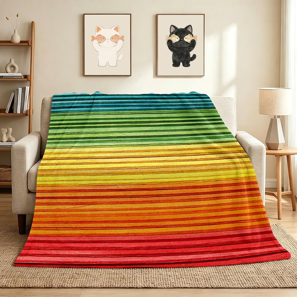 Rainbow Stripes Flannel Blanket Throw Blanket Soft Warm Sofa Bed Camping Car home Decor Unique Christmas Gift C930751