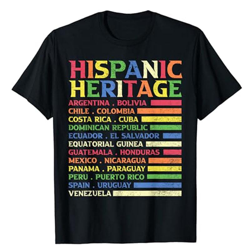 Hispanic Heritage Month National Latino Countries Flag T-Shirt Letters Printed Graphic Tee Top La Herencia Hispana Women Clothes