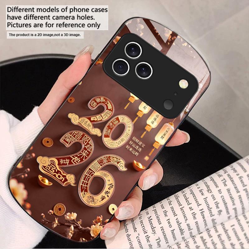 С Новым годом, 2026 Для iPhone 17 16 15 14 13 Plus 12 mini 11 Pro Max XR Xs Max X 7 8 6S 22 20 Эллиптический стеклянный чехол для телефона