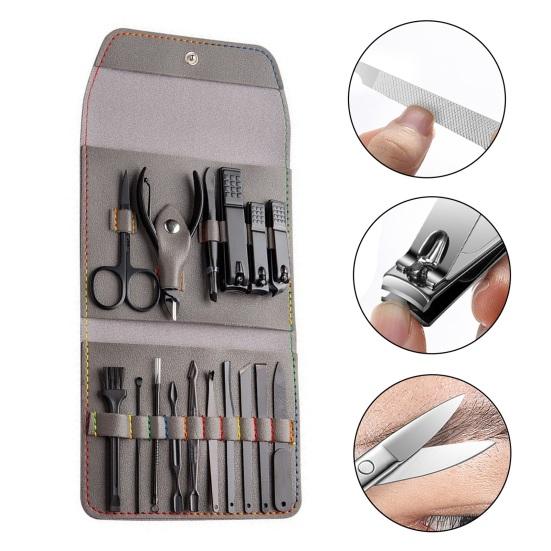 1 комплект Профессиональный набор для ухода за ногтями 16 в 1 Набор кусачек для ногтей из нержавеющей стали с чехлом из искусственной кожи Инструмент для ухода за ногтями для домашнего маникюра