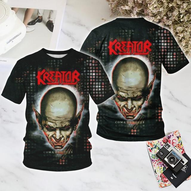 Rock Kreator 3D Printed T-shirt Men's Hip-hop Fashion Short Sleeved Top Personalized Street Casual Comfortable Round Neck Clothing