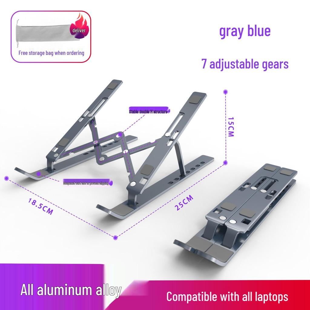 Aluminum Alloy Laptop Stand: Portable Folding Riser with Heat Dissipation and Adjustable Height.
