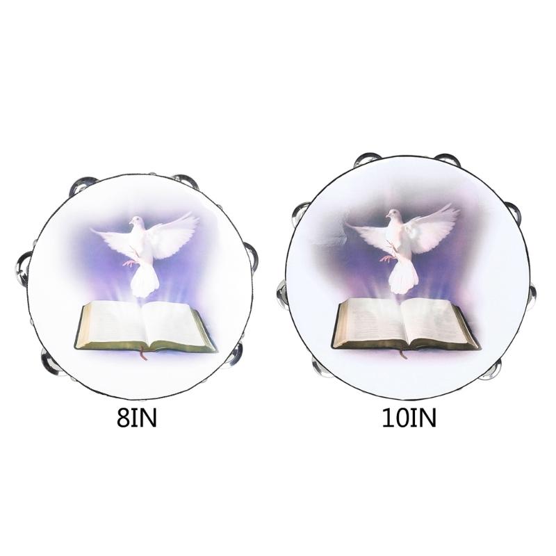 Dove Bible Double Row Bells Tambourine Handbell Clap Drum Tambourine Musical Instrument for Party Game Playing Easy Play