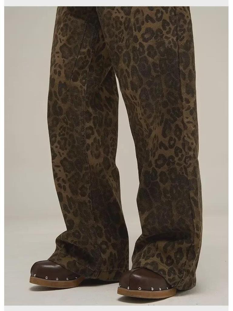 Women's American Retro Leopard Print Wide-Leg Jeans - Hip-Hop Inspired Autumn Design