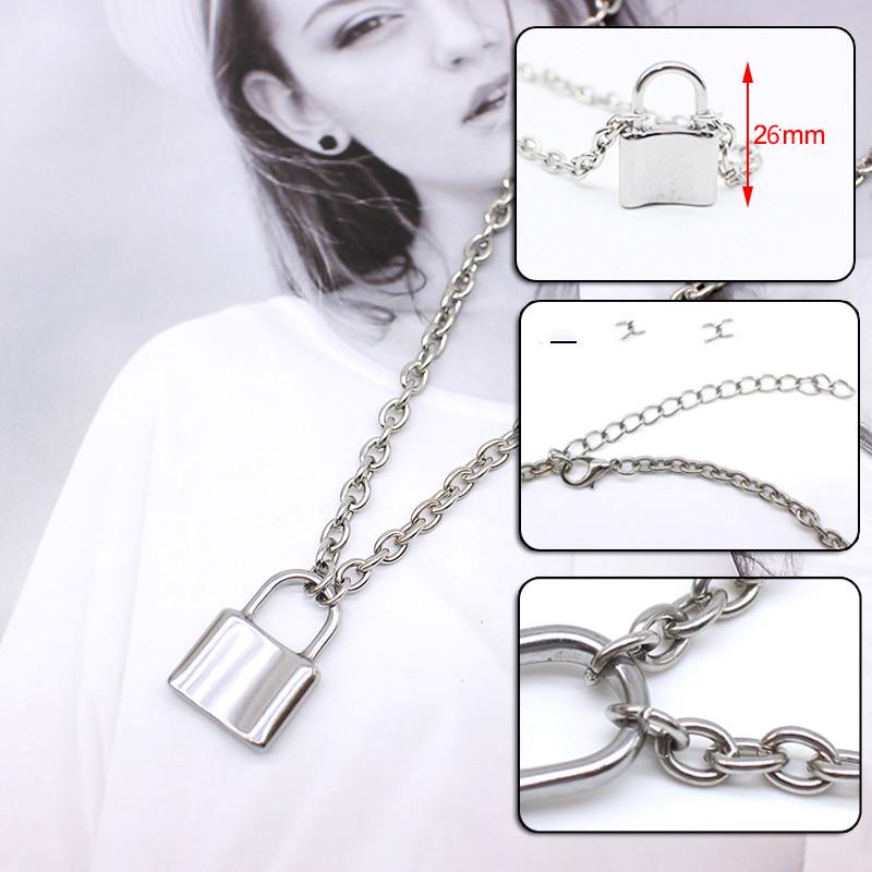 Silver Color PadLock Pendant Necklaces Link Chain Lock Necklaces Collar for Women Men