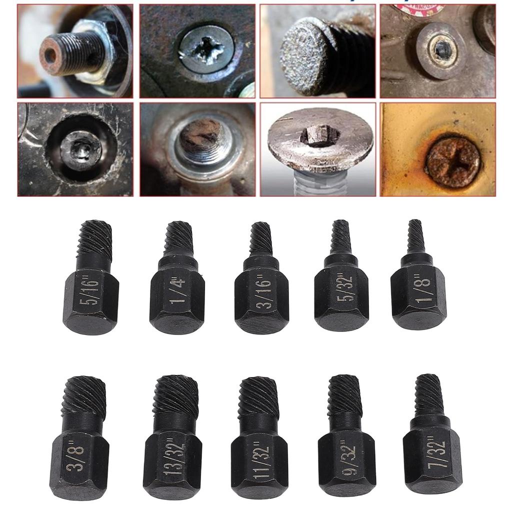 Набор из 10 штук для извлечения поврежденных винтов из хром-ванаридной стали, от 1/8 до 13/32 дюймов, шестигранный экстрактор болтов для телекоммуникаций