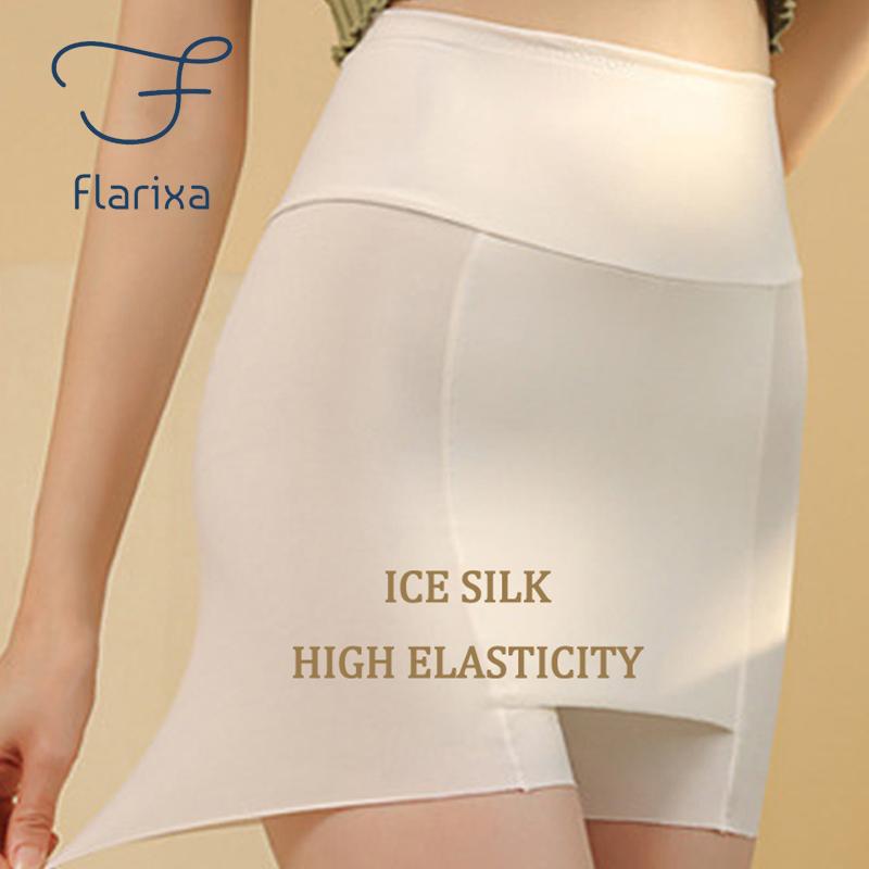 Flarixa Трусики с высокой талией, шорты-комбинации из ледяного шелка, непрозрачные боксеры, женское нижнее белье, двухслойные трусы, нижнее белье