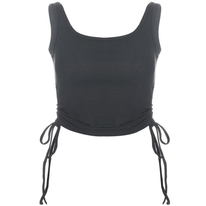 Топы без рукавов со рюшами, футболки, женские однотонные повседневные модные укороченные топы, женские укороченные топы с завязками, летний фитнес