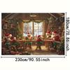 1 Christmas workshop scene background cloth - Santa Claus, elves, small trees and gift box decorations, durable polyester
