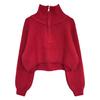 Half High Collar Zipper Red Knitted Sweater for Women Spring and Autumn High Waisted Sweater