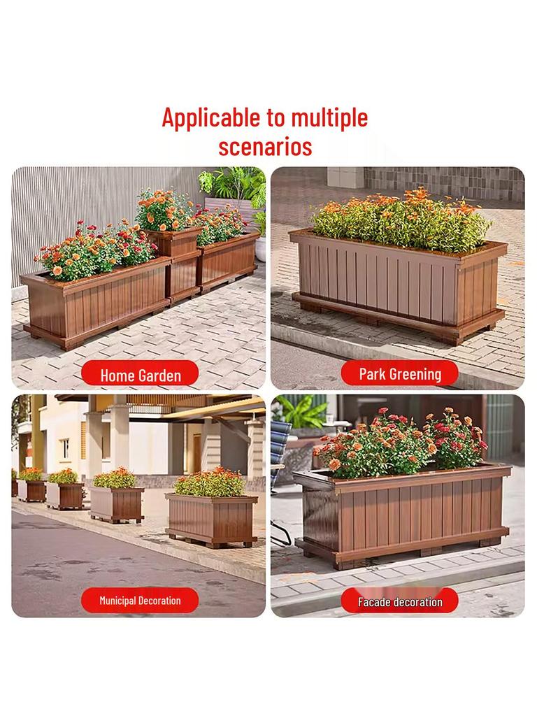 Outdoor Rectangular Wooden Flower Box and Vegetable Planter