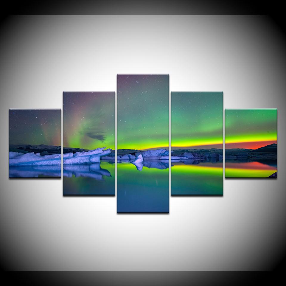 5 Panel Northern Light Canvas Wallpapers modern Modular Poster art Canvas painting for Living Room Home Decor