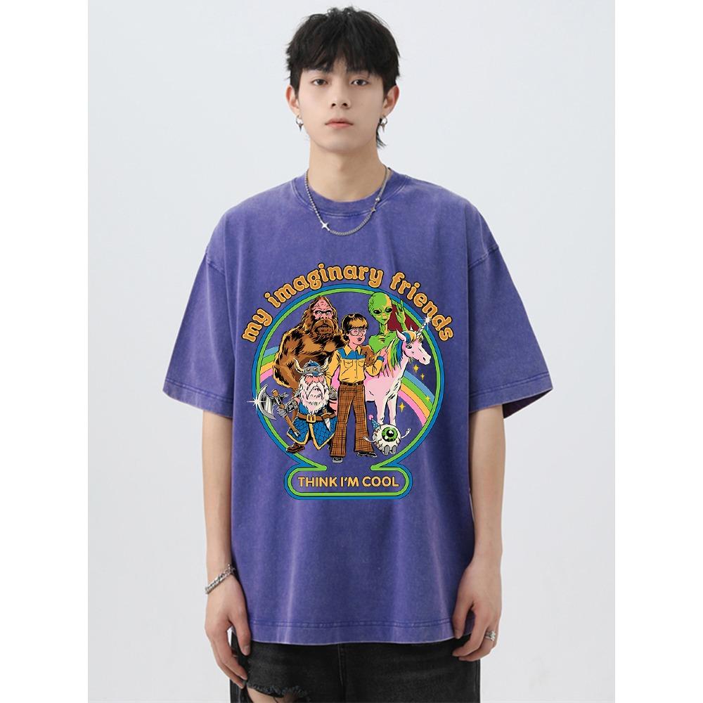 Мои воображаемые друзья думают, что я крутой, стираные ретро-футболки, мужские дышащие футболки, мягкая хлопковая футболка, футболка большого размера