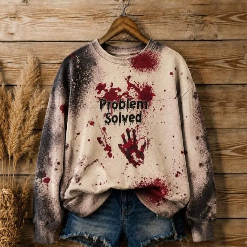 3D Printed Halloween Sweatshirt Women Loose Fit Crew Neck Long Sleeve Casual Pullover