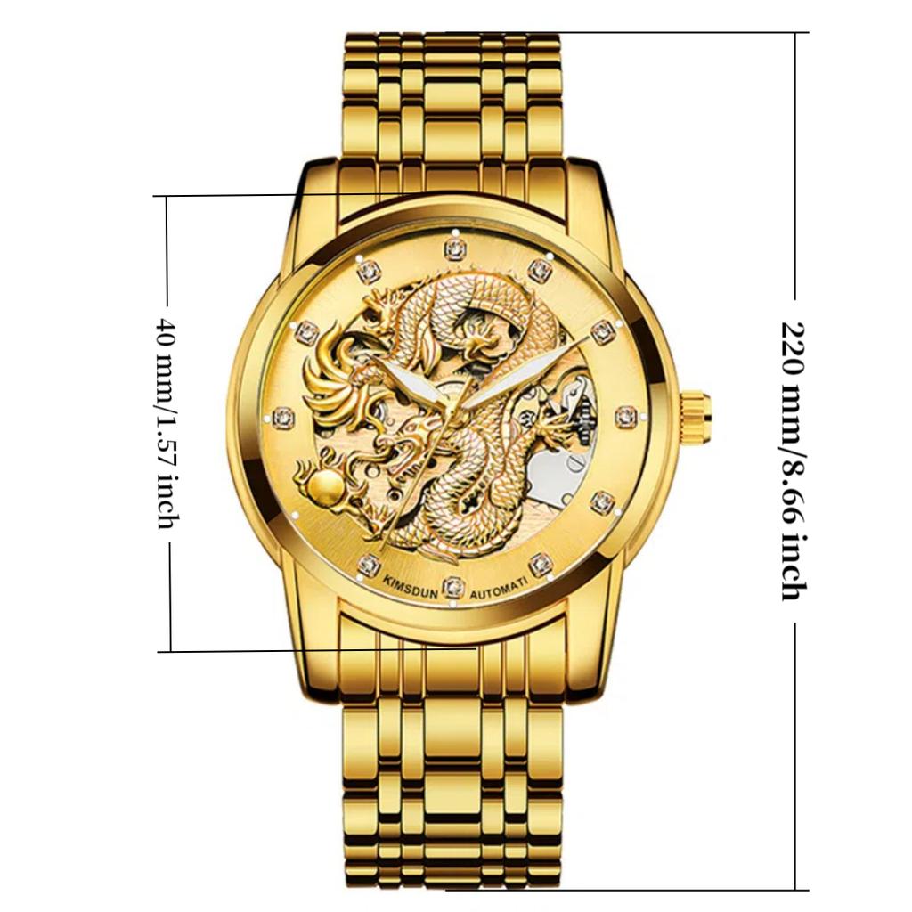Мужские деловые часы с турбийоном и полыми автоматическими механическими часами, модные золотые часы с драконом и бриллиантами, водонепроницаемые светящиеся спортивные часы для мужчин