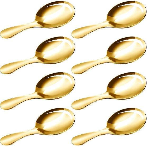 8 Pcs Short Handle Spoons, Mini Golden Spoons, Stainless Small Scoops for Canisters, Coffee Scoops for Coffee, Tea, Ice Cream, and Party Serving,