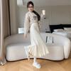 Korean Fashion Autumn Winter Women Warm Midi Knitting Skirt High Waist Black Gray Apricot Khaki Brown Knitted Ruffles Skirts