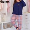 GMXIA Женская пижама с принтом, большого размера, с длинным рукавом, комплект из двух предметов для дома