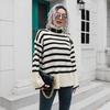 Autumn and Winter Women's Sweater Striped Side Split High Neck Mid-Length Loose Casual Comfortable Sweater