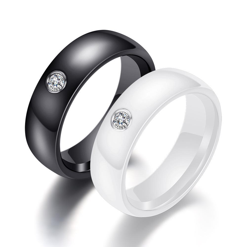 Black and White Ceramic Diamond Ring - Fashion Trend for Couples