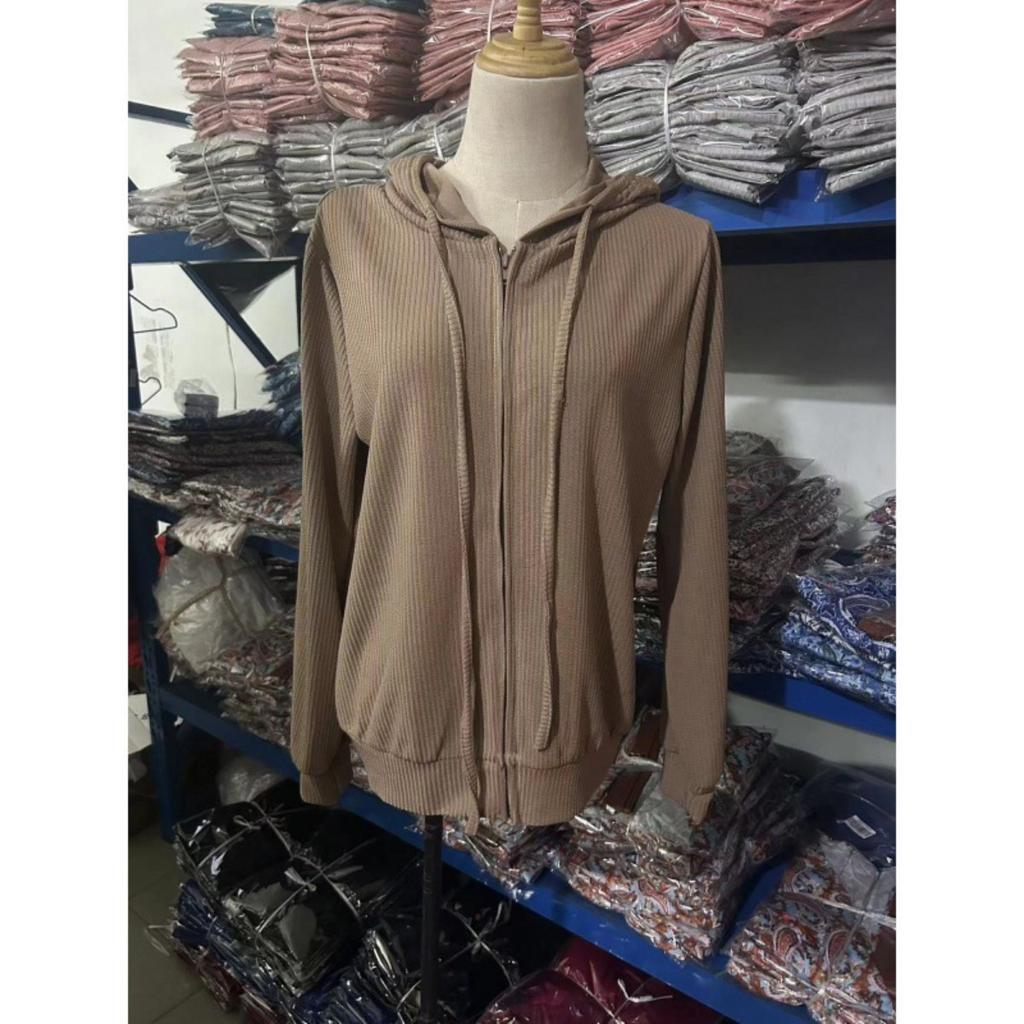 2025 Autumn Winter New Striped Casual Loose Fit Knitwear Zip Up Cardigan Long Sleeve Hooded Sweater for Women