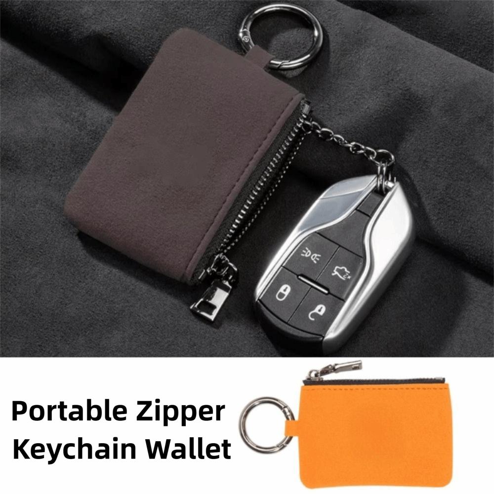 Multifunctional Zipper Key Pouch Bag Key Cover Suede Leather Key Case for Automotive Keys