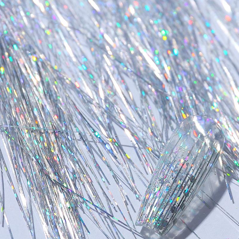 Флуоресцентная красочная 3D голографическая нить, наклейка для ногтей, лазерная блестящая сетчатая лента, шелковая фольга, украшения для ногтей для ногтей