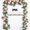 2Pcs Artificial White Flower Fake Rose Hanging 2.2M Vines Plants Leaves Artificials Garland Flowers Wedding Party Decoration