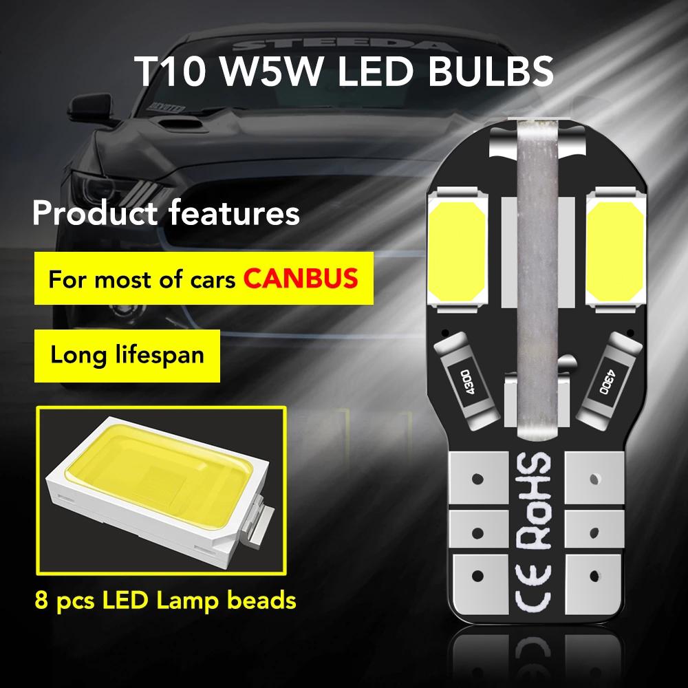 10/20 шт. 5730 8Smd W5W T10 светодиодные лампы для внутреннего освещения автомобиля, автоматический стоп-сигнал, указатель поворота для VW Golf Polo Passat Scirocco Tiguan 6000K, белый