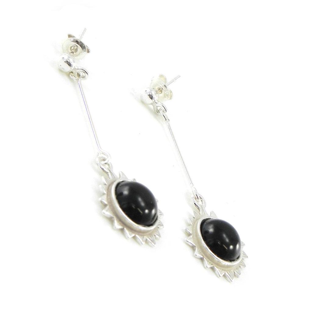 Les Trésors De Lily [I8891] - Silver Earrings 'Jeet Black Goddess' Sun