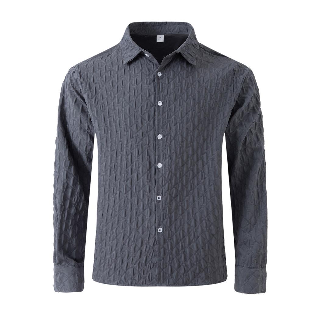 Мужская однотонная рубашка с длинным рукавом и лацканами, мужская повседневная однобортная рубашка в клетку с длинным рукавом