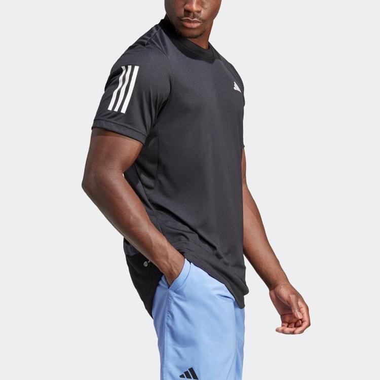 adidas Однотонная футболка с коротким рукавом и круглым вырезом для тенниса с логотипом из трех полос Мужские Топы Черный HS3262