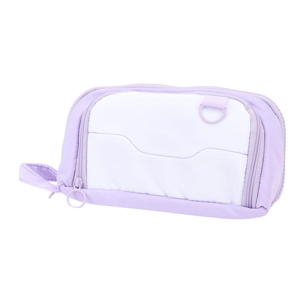 Pen Bag Large Capacity Students Handheld Portable 3 Compartments Travel Storage Organizer Purple