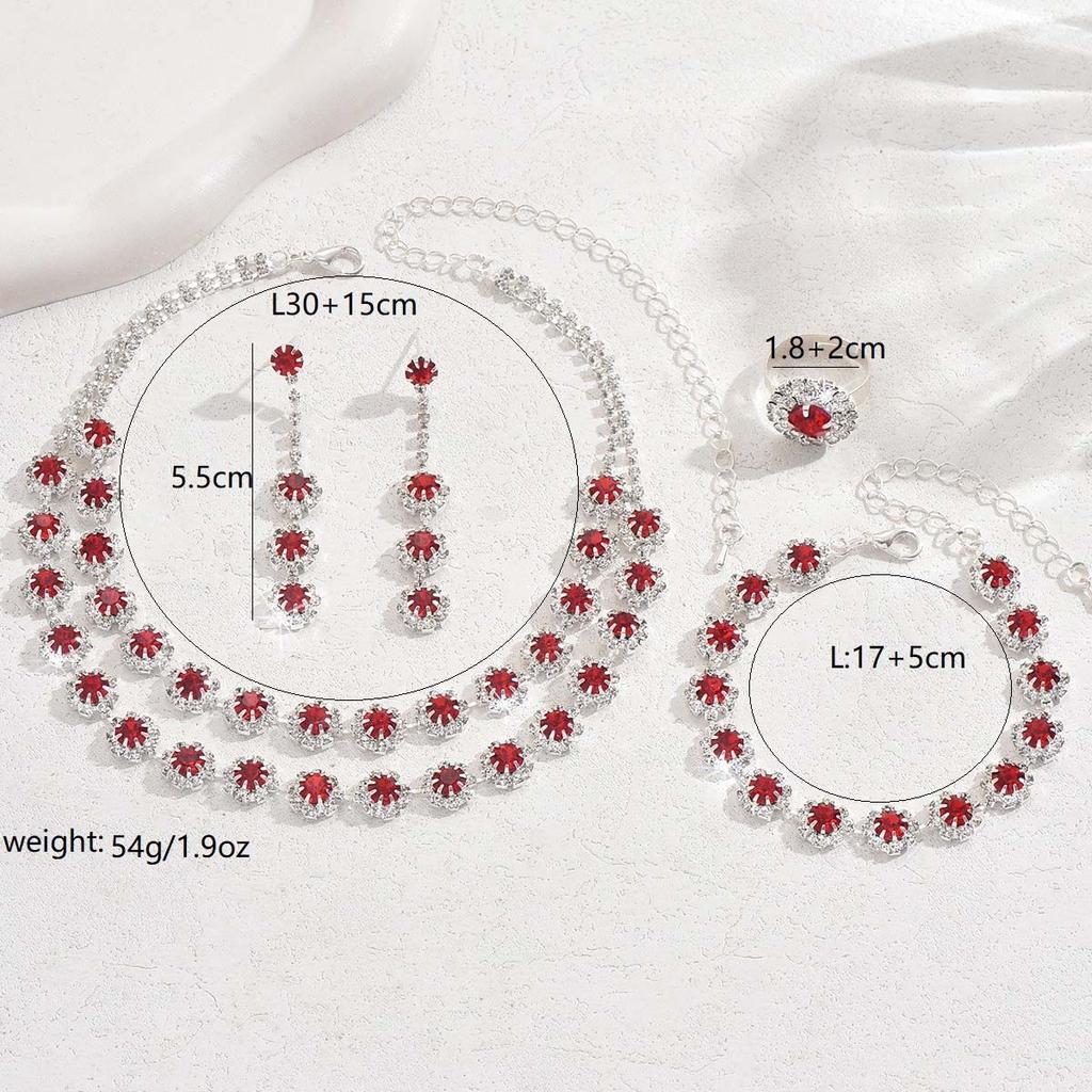 Women Inlaid Rhinestone Chain Necklace Earrings Bracelet Wedding Party Festival Gift