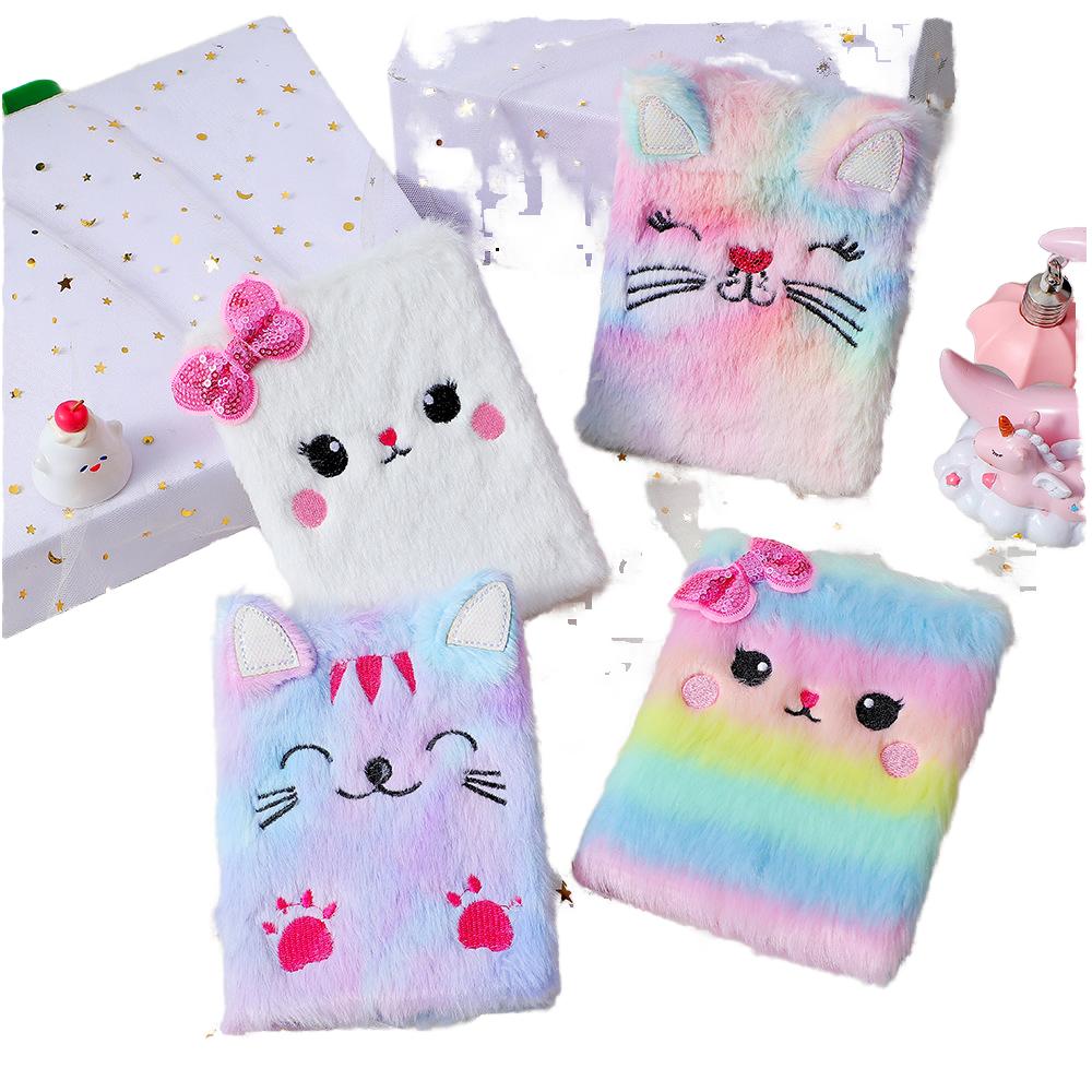 Cartoon Plush Spiral Notebook with Sewing Binding 50 Sheets 80GSM Paper Cute Girl Embroidery Custom Logo Student Gift Diary