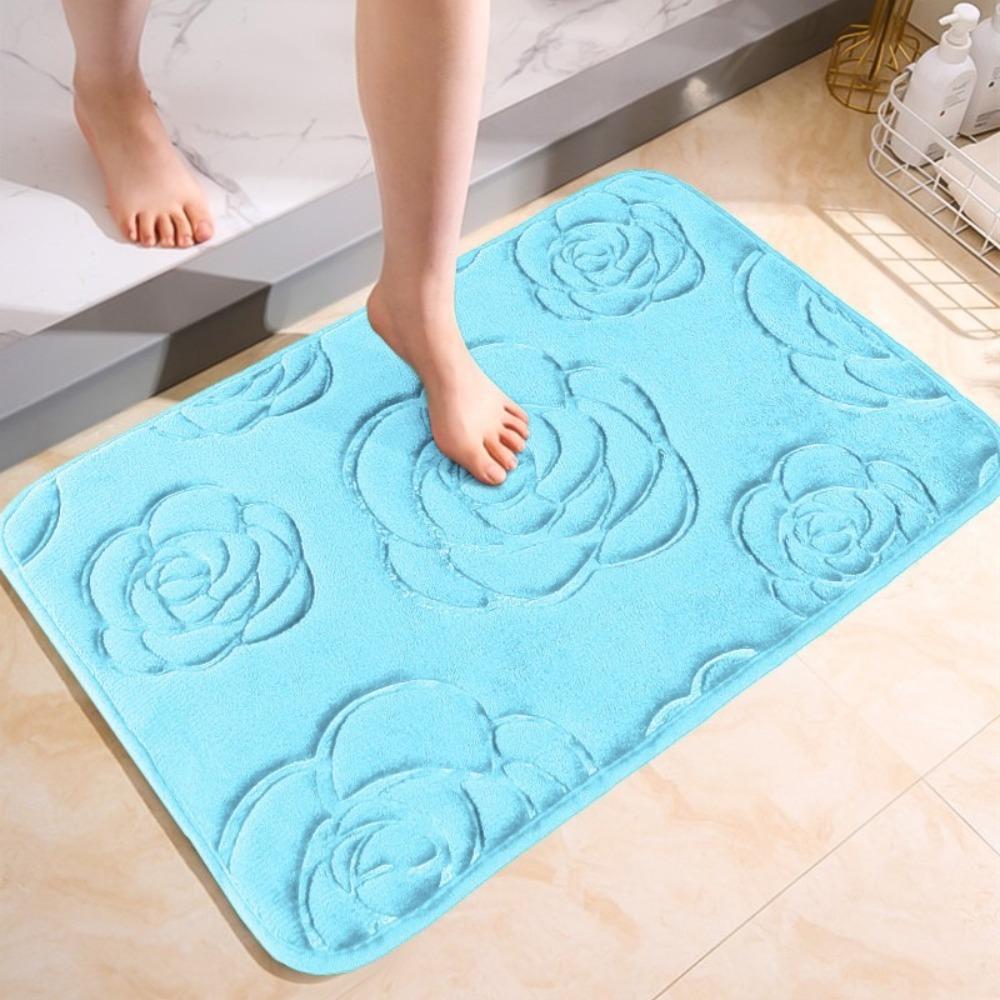 Machine Washable Coral Velvet Carpet Polyester Bathroom Rug Creative Non-Slip Mat Bathtub