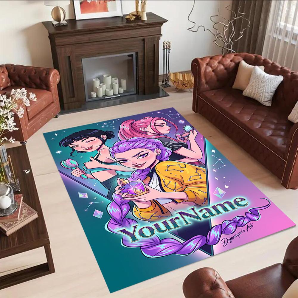 Demon Hunter Girls 7 Personalized Text Floor Rug Office Rug Design for Entryway Balcony Kitchen Playrooms Anti-slip Rug Anime Office Decor