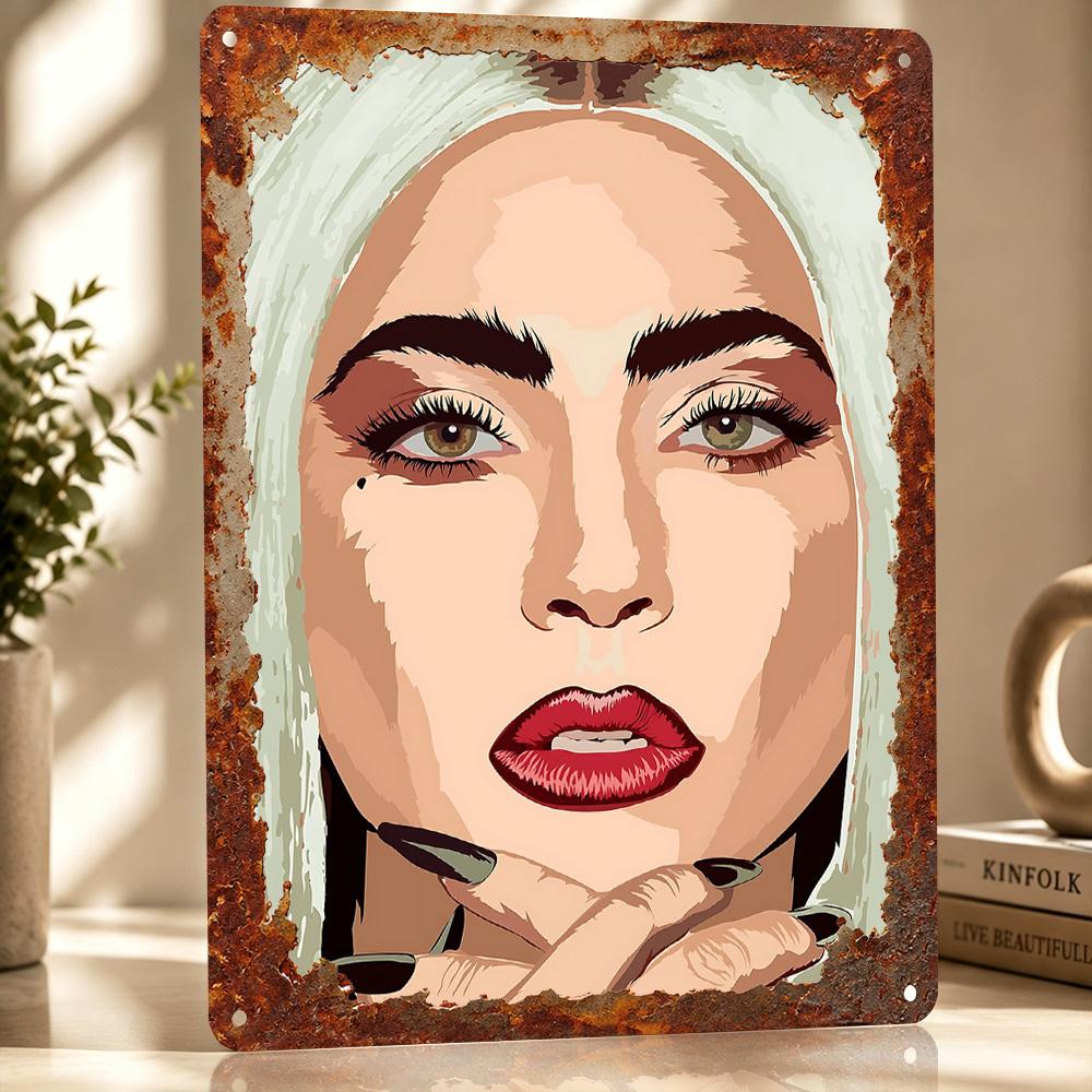 Lady Gaga Portrait Illustration Personalized D Textured Metal Poster Wall Art Vintage Tin Signs for Home Decorations Room Decor
